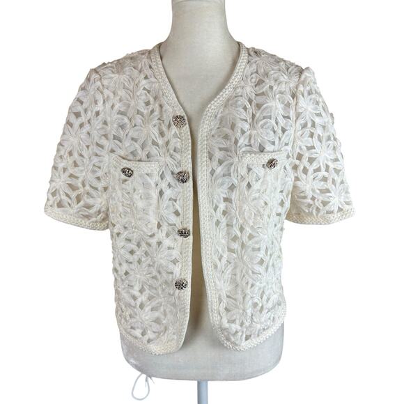 Goelia White Lace Summer Cardigan Size S - Picture 2 of 6